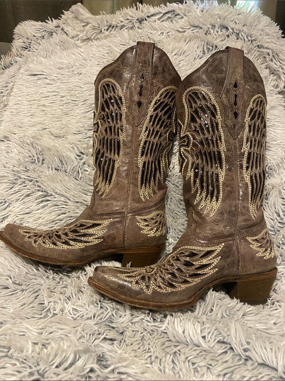 Corral Women’s Brown Embroidered Wing-Accent Heeled Boots